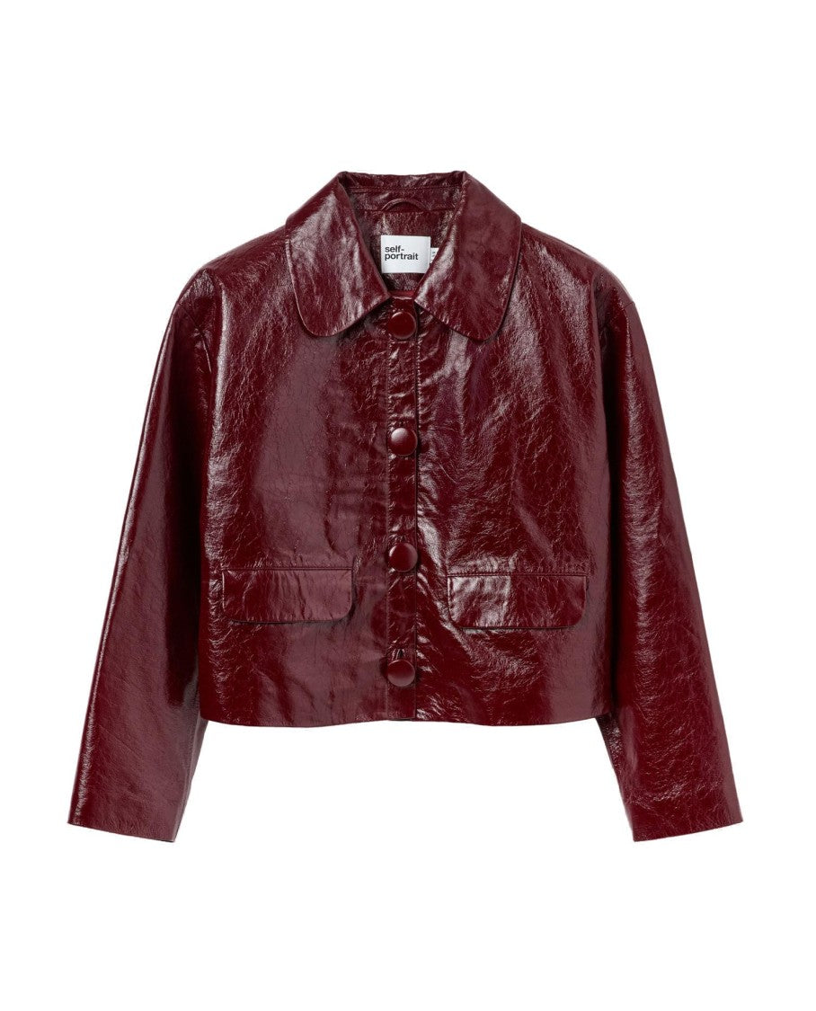 Self-Portrait Burgundy Leather Jacket