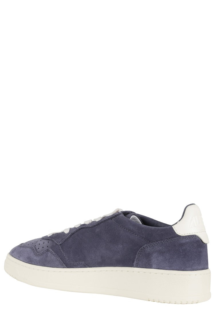 Autry Blue Medalist Low Suede-Trim Leather Sneakers