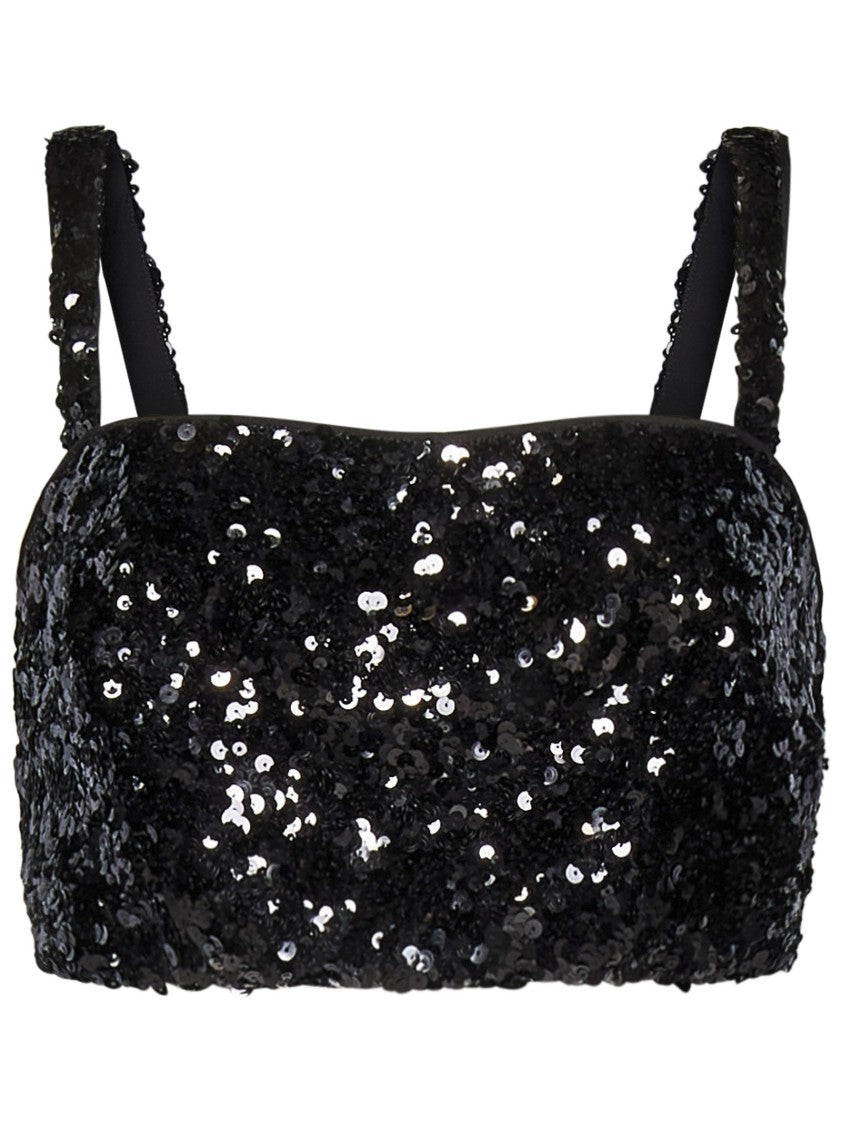 Dolce & Gabbana Cropped Black Sequin Top With Straps