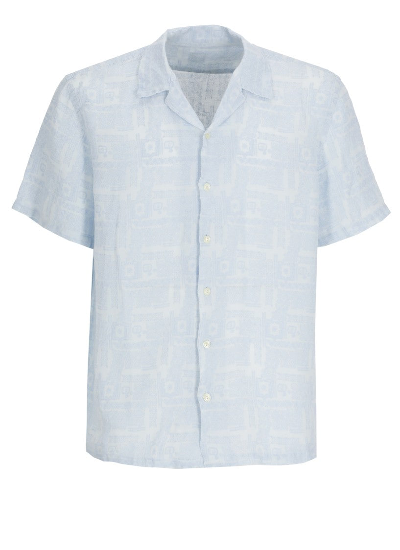 120% Lino Light Blue Geometric Linen Shirt