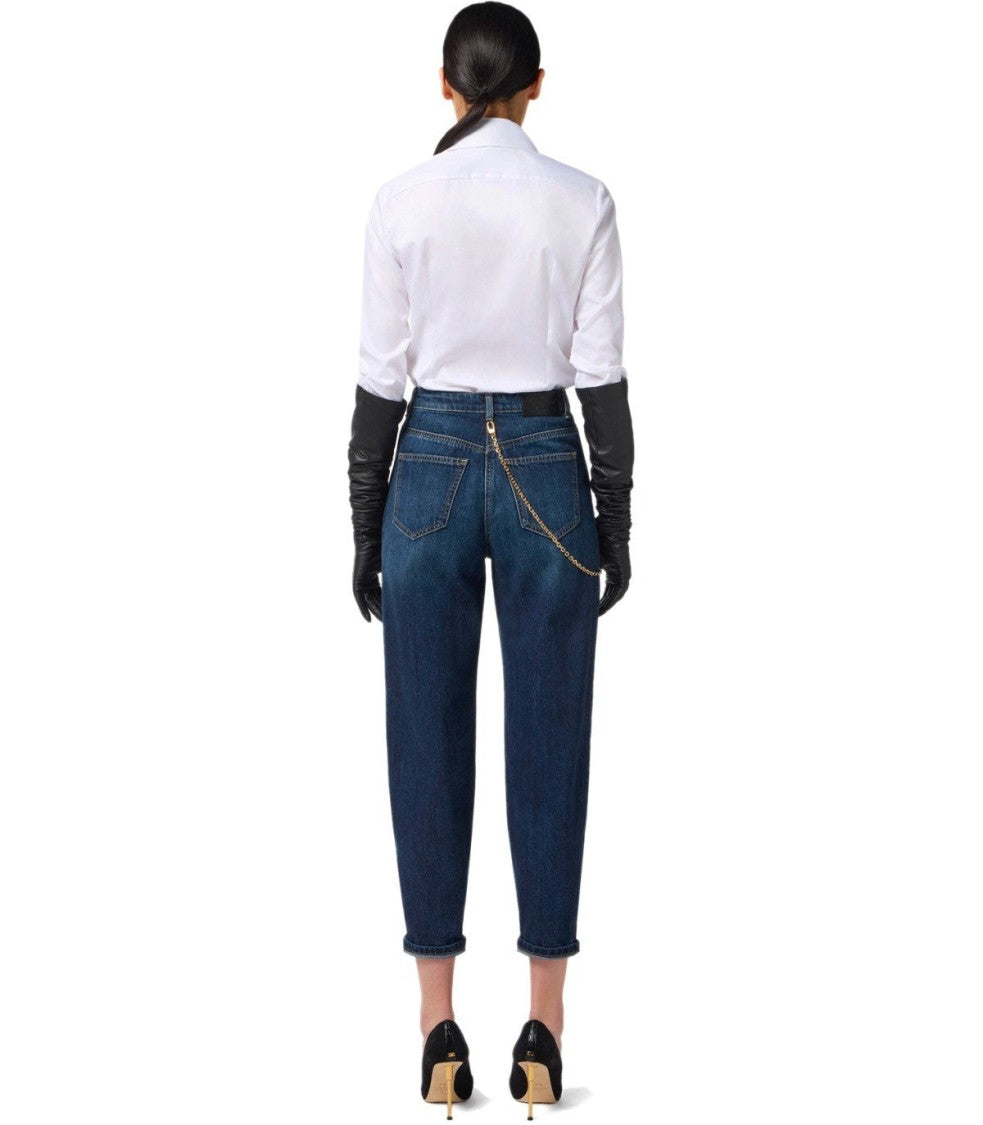 Elisabetta Franchi Capri Blue Denim Jeans With Removable Gold Chain