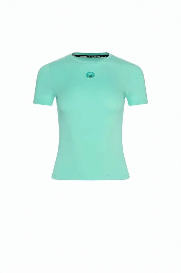 Marine Serre Fitted Round Neck Short-Sleeve Top With Logo Detail