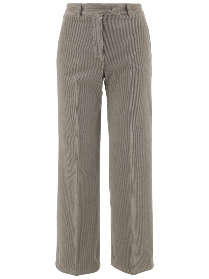Ql2 Beige Ribbed Stretch Cotton Straight-Leg Pants
