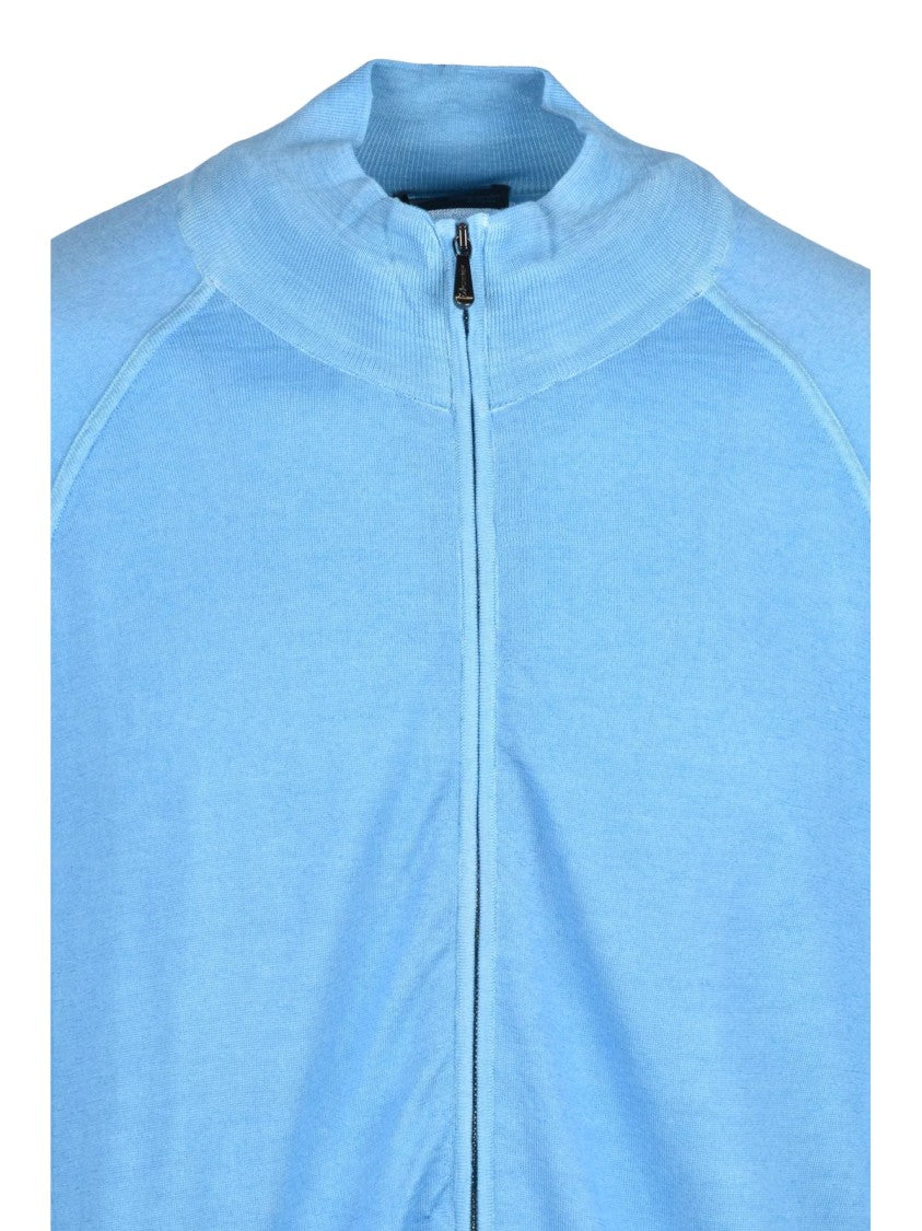 Drumohr Light Blue Extrafine Merino Wool Zip Cardigan