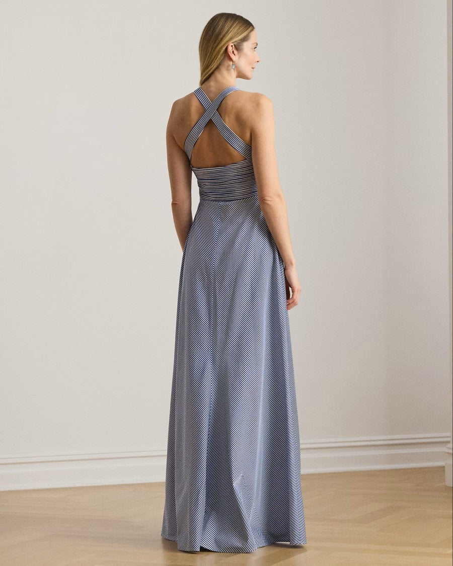 Lauren Ralph Lauren Navy Blue Woven Taffeta Evening Gown