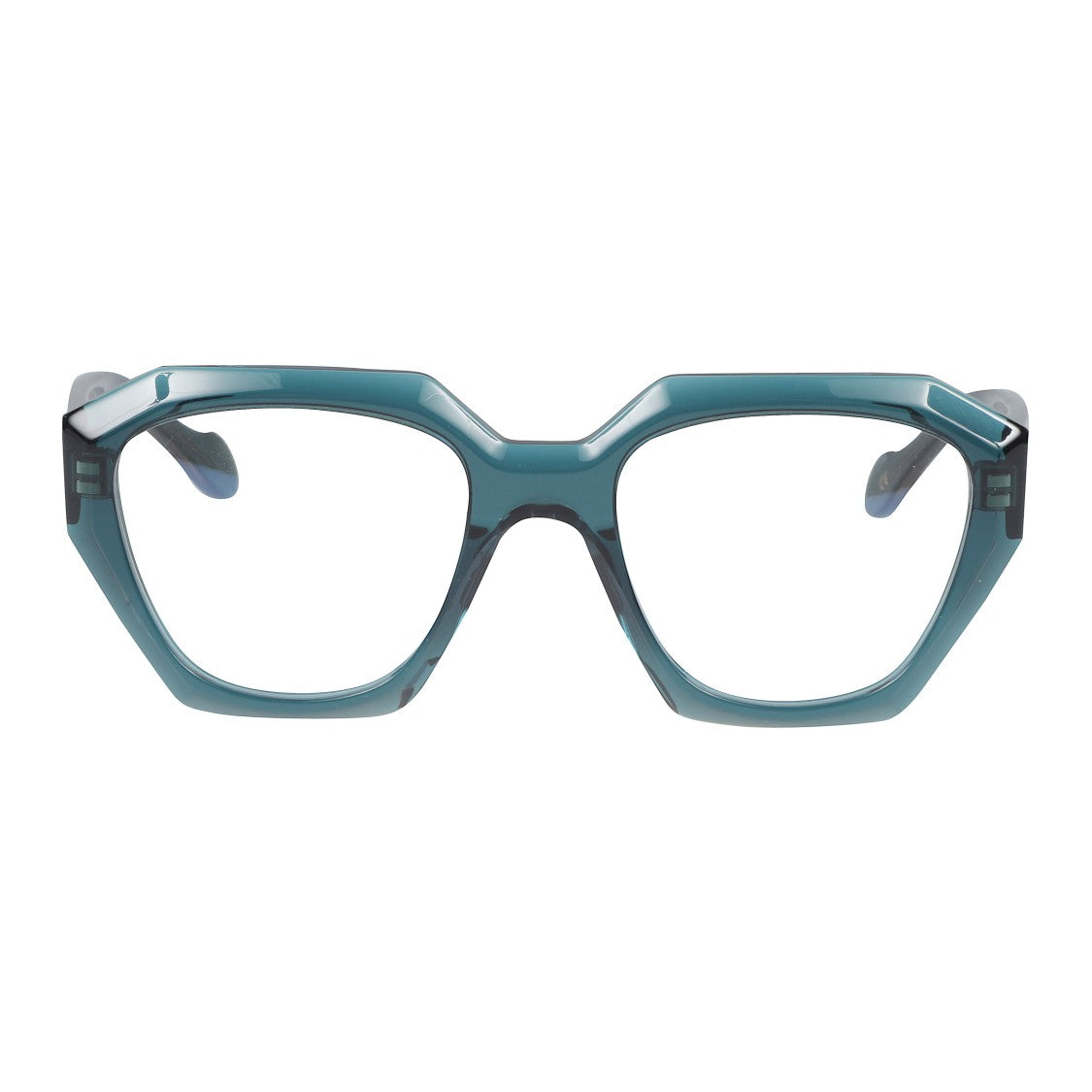 Kador Marilyn/K-V Angular Geometric Sunglasses With Translucent Teal Frame