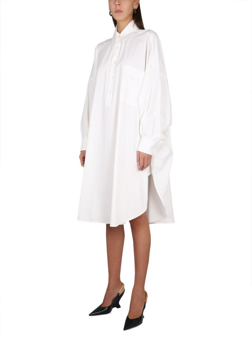 Bottega Veneta Structured Cotton Blend Dress With Pointed Collar