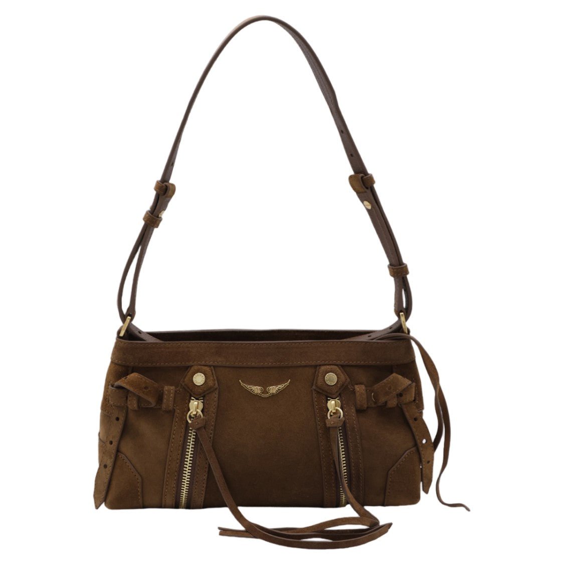 Zadig & Voltaire Rectangular Suede Shoulder Bag With Gold Wing Emblem