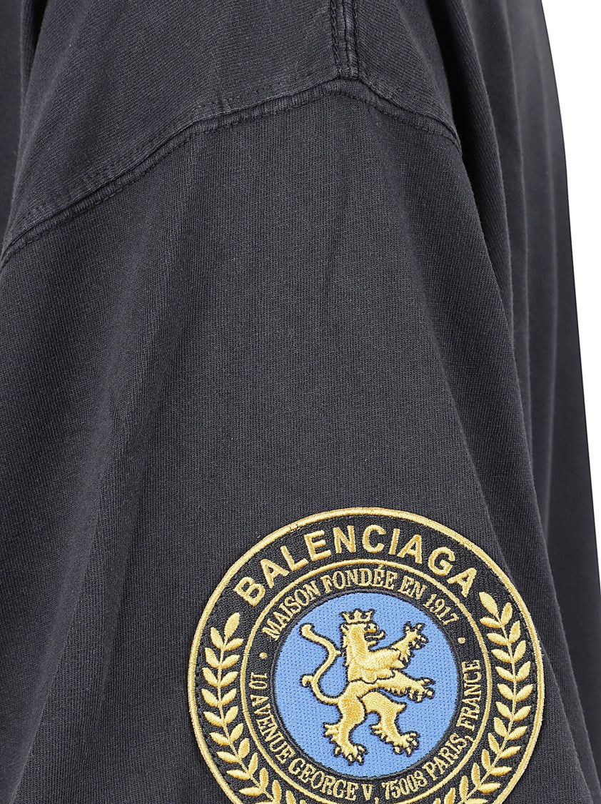 Balenciaga Short-Sleeved Jersey Cotton T-Shirt With Embroidered Patch