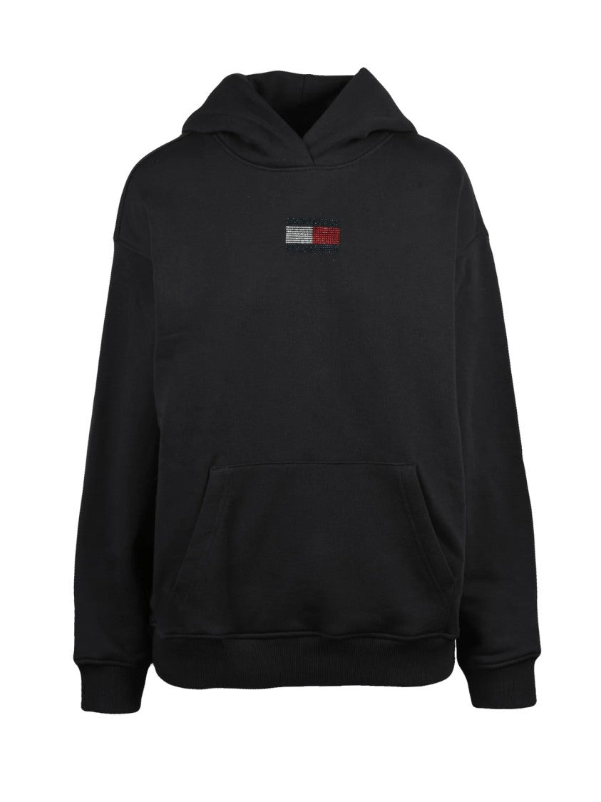 Tommy Jeans Black Rhinestone Cotton Hoodie