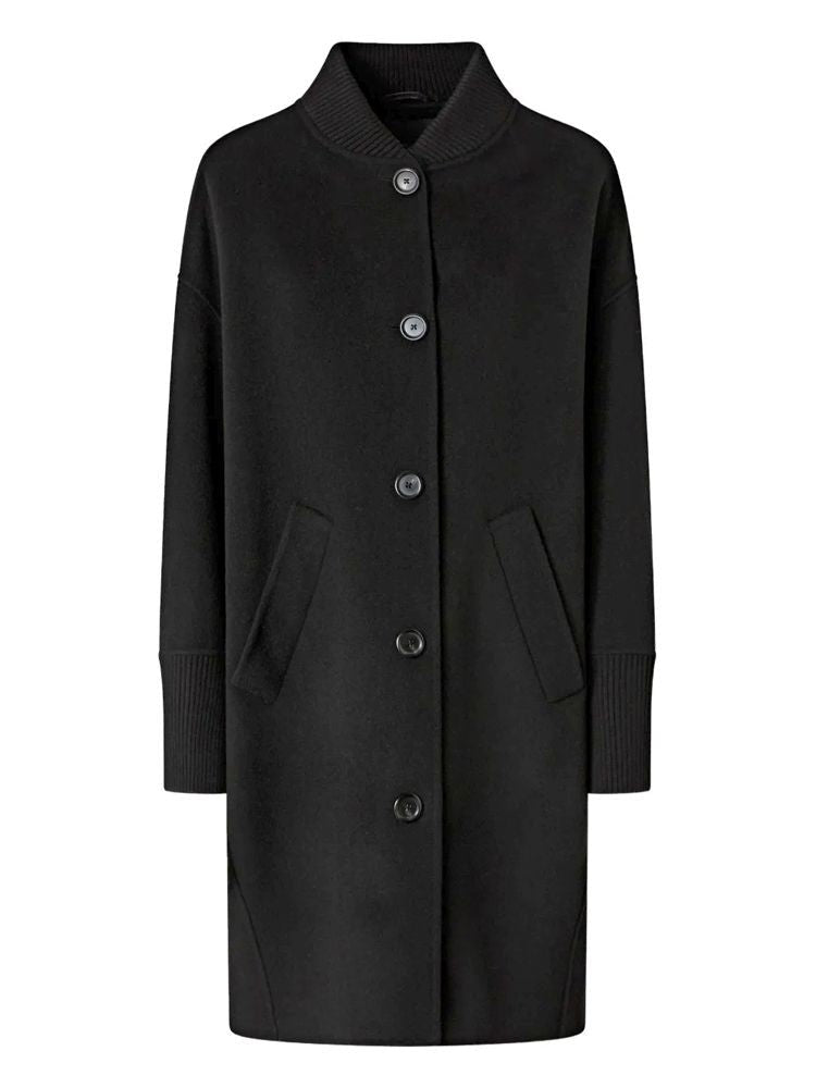 Pinko Minimalist Black Certosa Coat With Ribbed Details