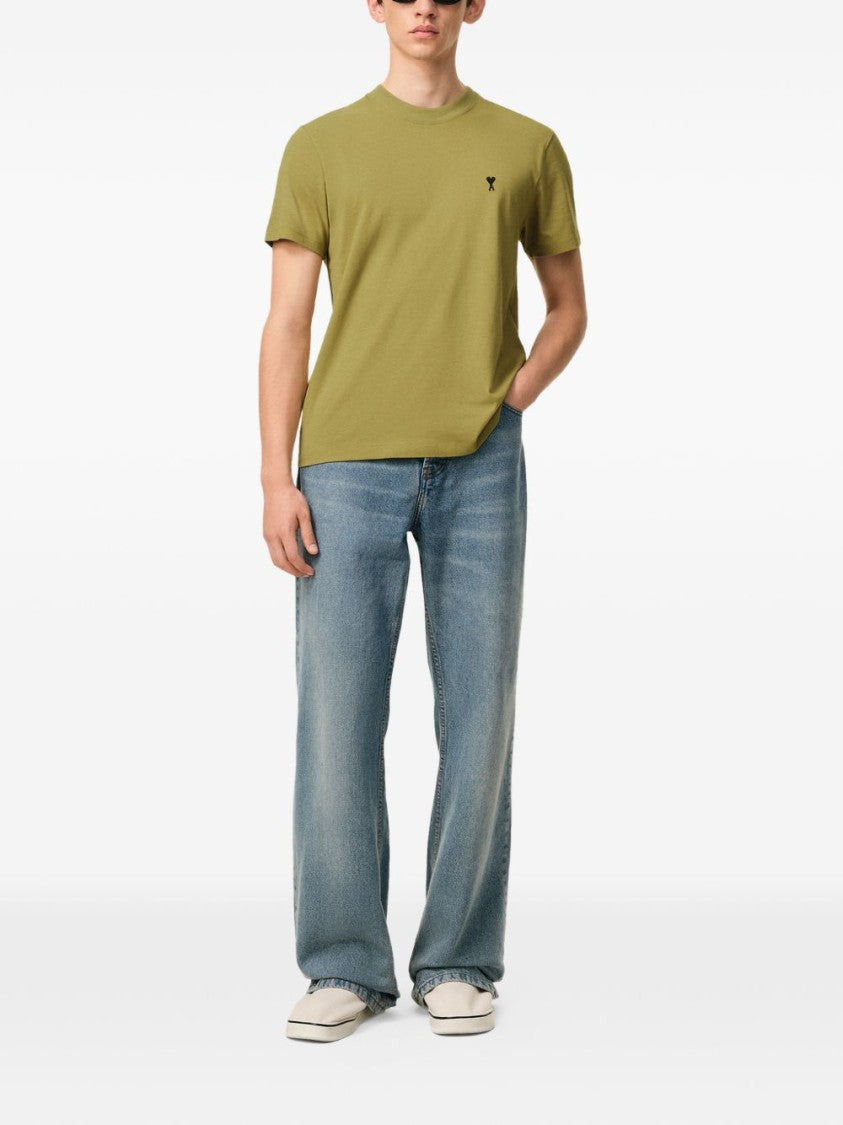 Ami Paris Matcha Green T-Shirt With Tonal Chest Embroidery