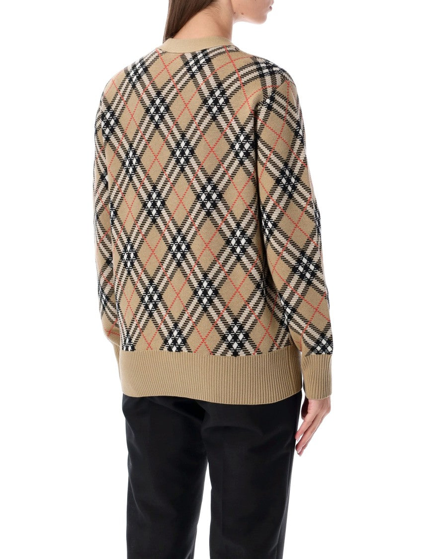 Burberry Check Pattern Cardigan With V-Neckline