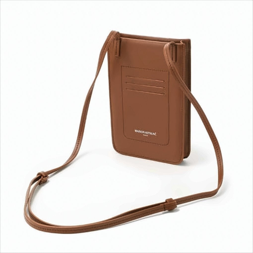 Maison Kitsuné Rectangular Brown Leather Crossbody Bag With Adjustable Strap