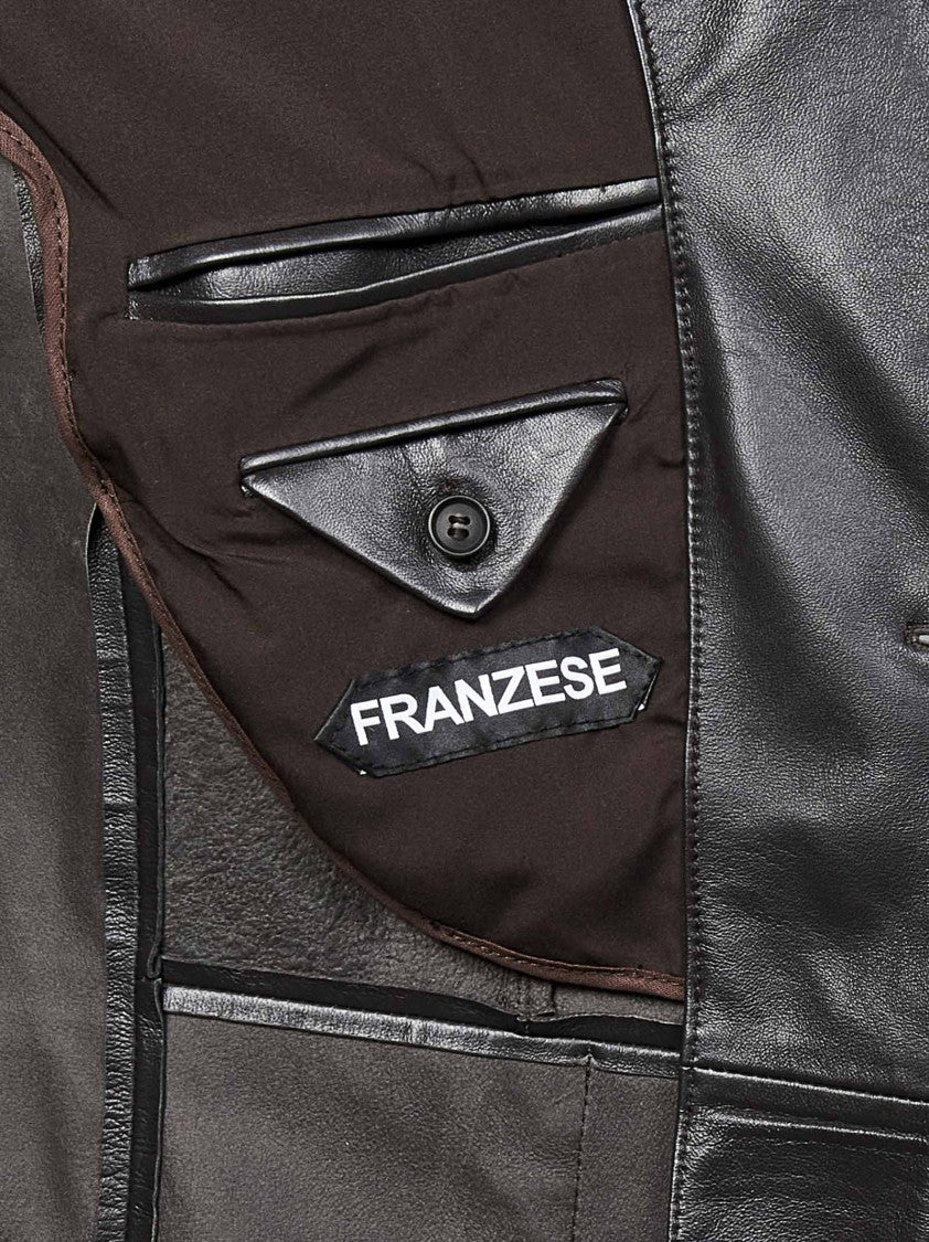 Franzese Collection Sophisticated Brown Leather Blazer