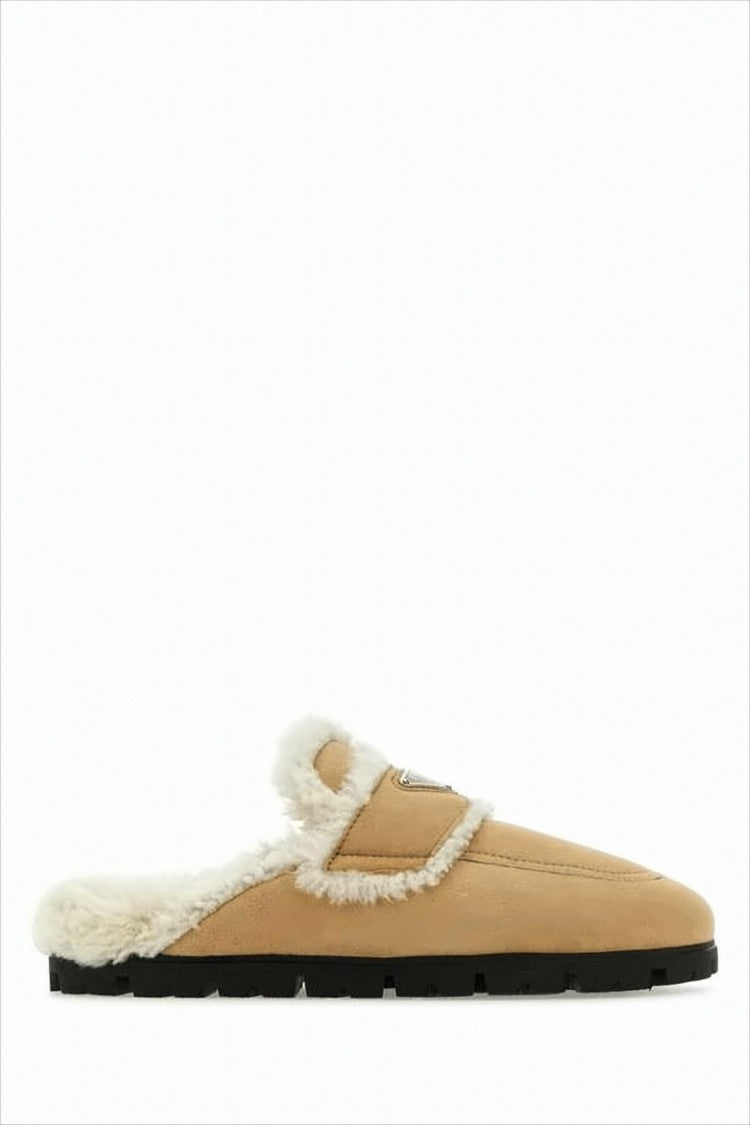 Prada Slip-On Sneakers With Shearling Trim And Triangular Logo