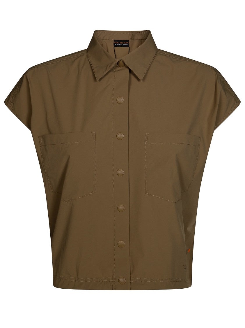 Save The Duck Brown Boxy Cropped Short Sleeve Shirt