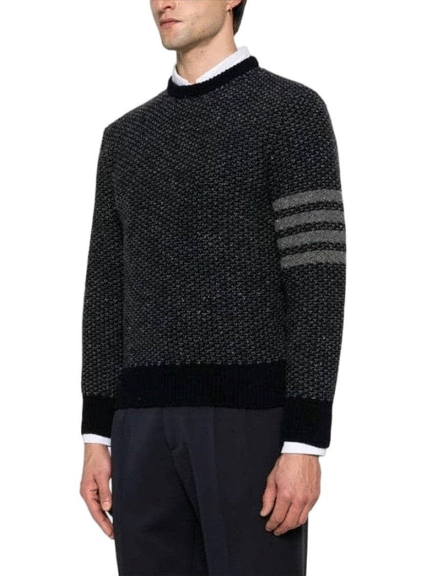 Thom Browne Textured Knit Sweater With Striped Sleeve Detail