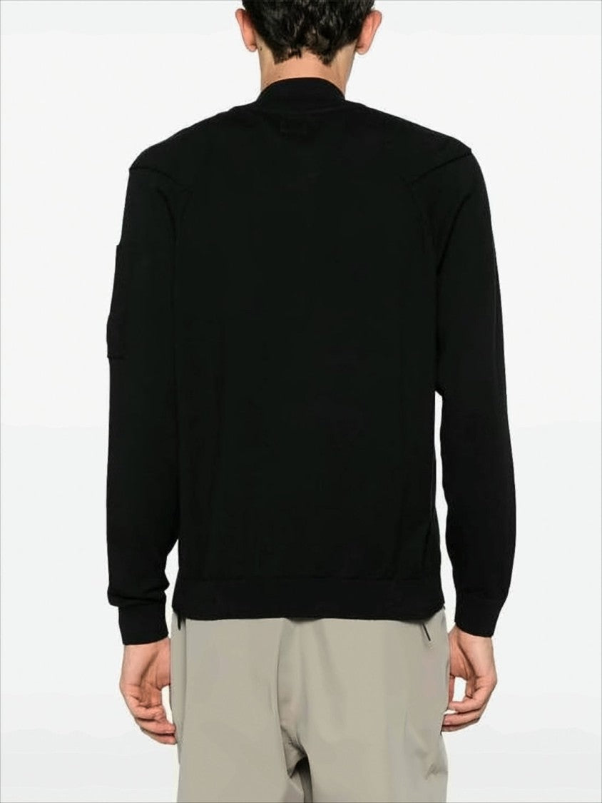 C.P. Company Black Zip-Up Cardigan With Ribbed Detailing