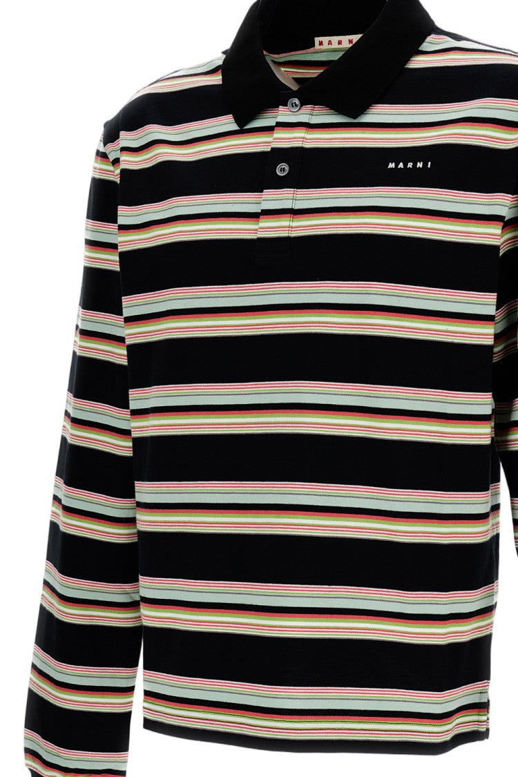 Marni Striped Long-Sleeve Cotton Polo Shirt