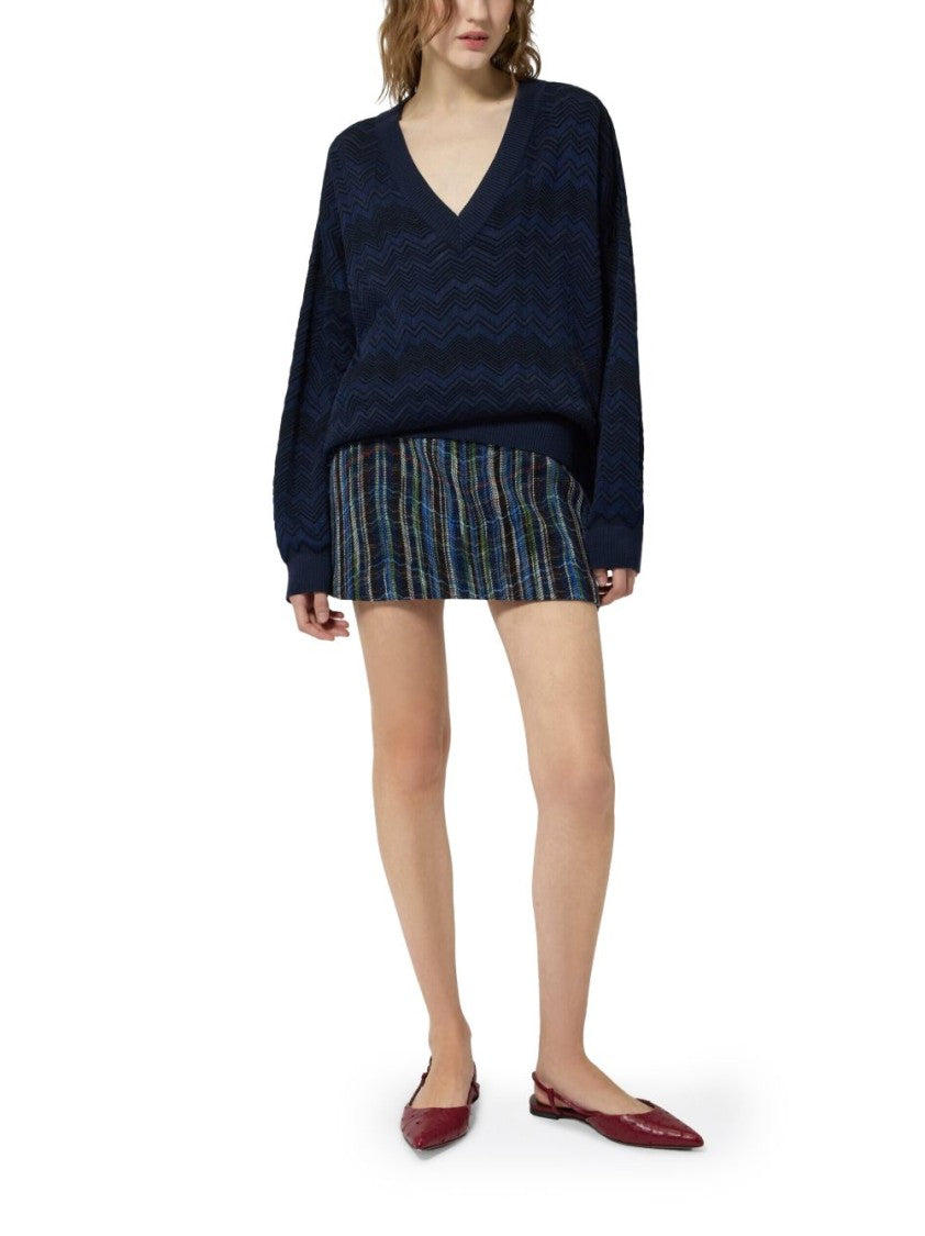 Missoni Blue Textured Knit Deep V-Neck Sweater