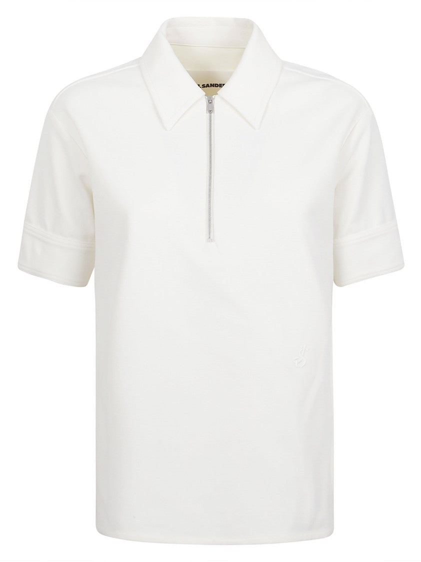 Jil Sander Compact White Cotton Jersey Polo With Embroidered Monogram