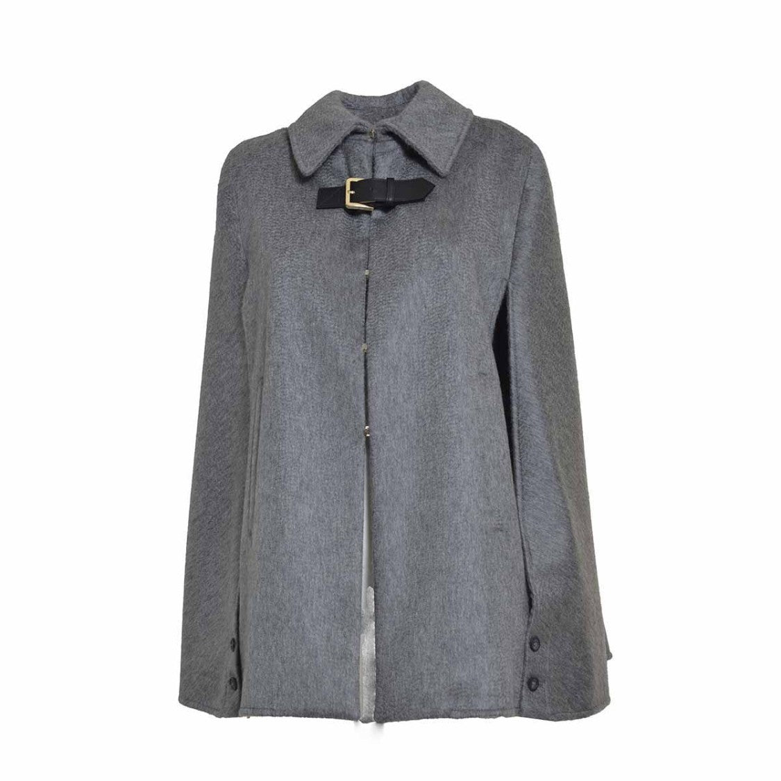 Max Mara Gray Oblique Cape In Virgin Wool And Cashmere