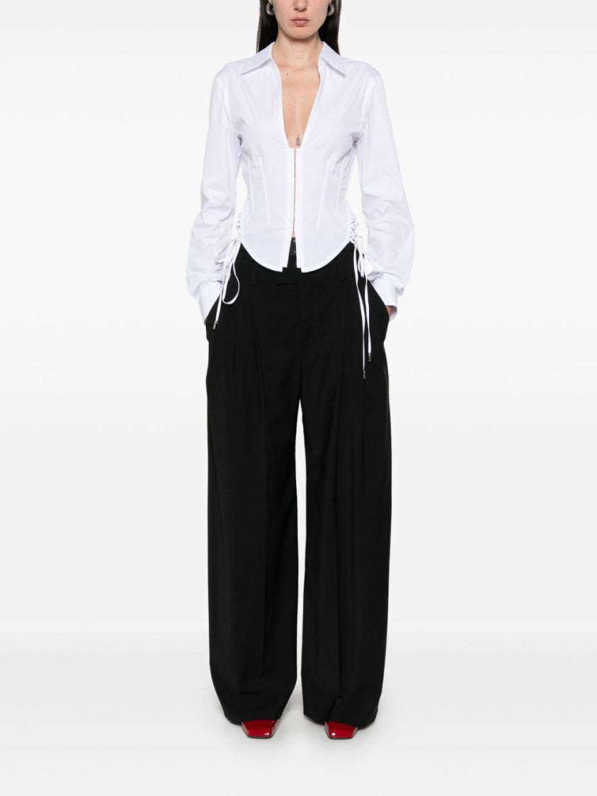 Mugler White V Neck Lace Up Top