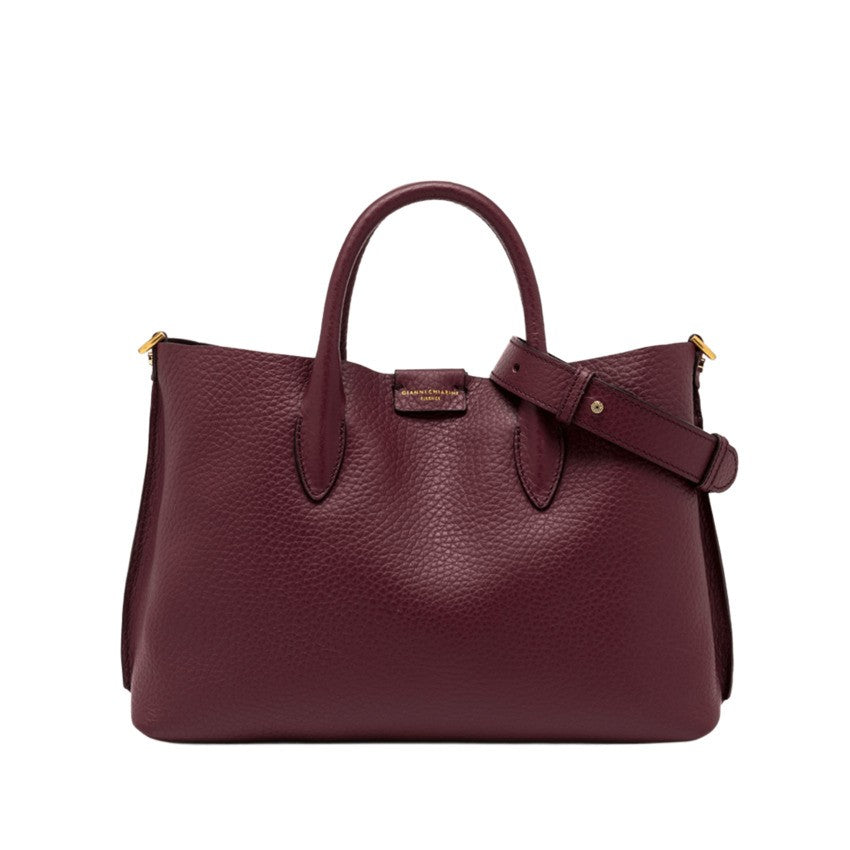 Gianni Chiarini Structured Wine Berry Double Grain Leather Handbag