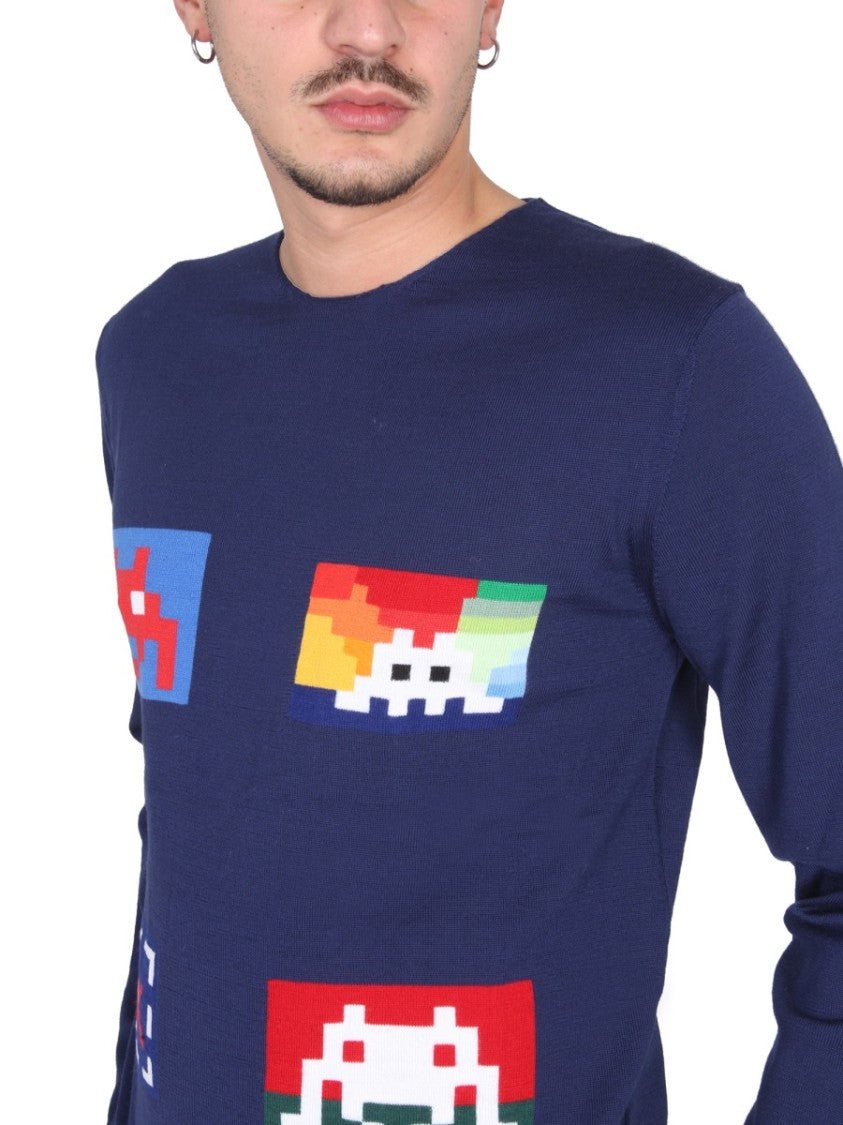 Comme Des Garçons Pixelated Graphic Wool Jersey Sweater