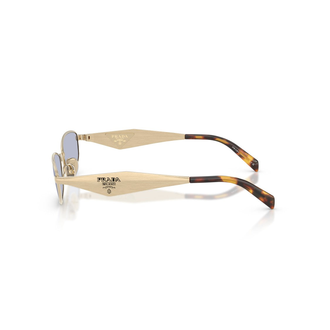 Prada Rectangular Gold-Tone Metal Frame Sunglasses With Tortoiseshell Temples