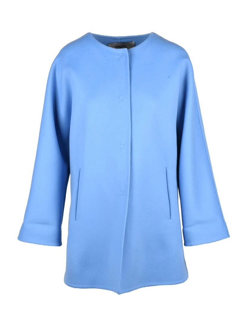 Cinzia Rocca Light Blue Virgin Wool Snap Coat