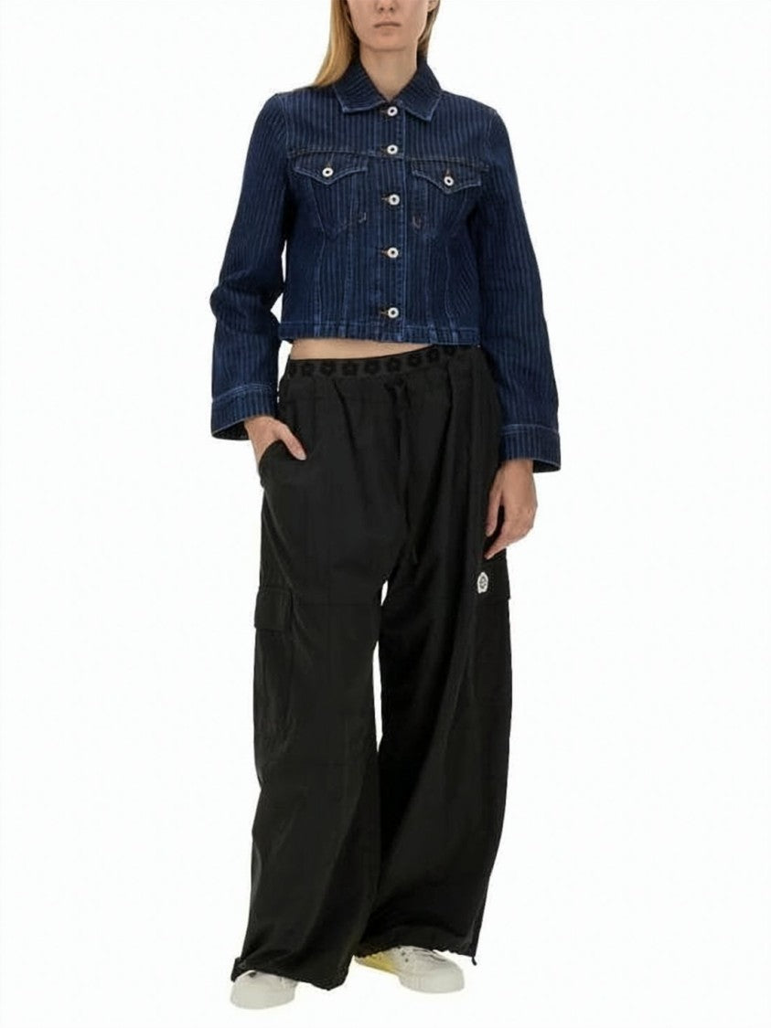 Kenzo Cropped Indigo Blue Denim Jacket With Classic Collar