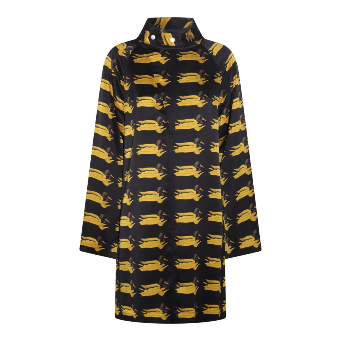 Burberry Pear Print Silk Dress With High Collar And Button Closure
