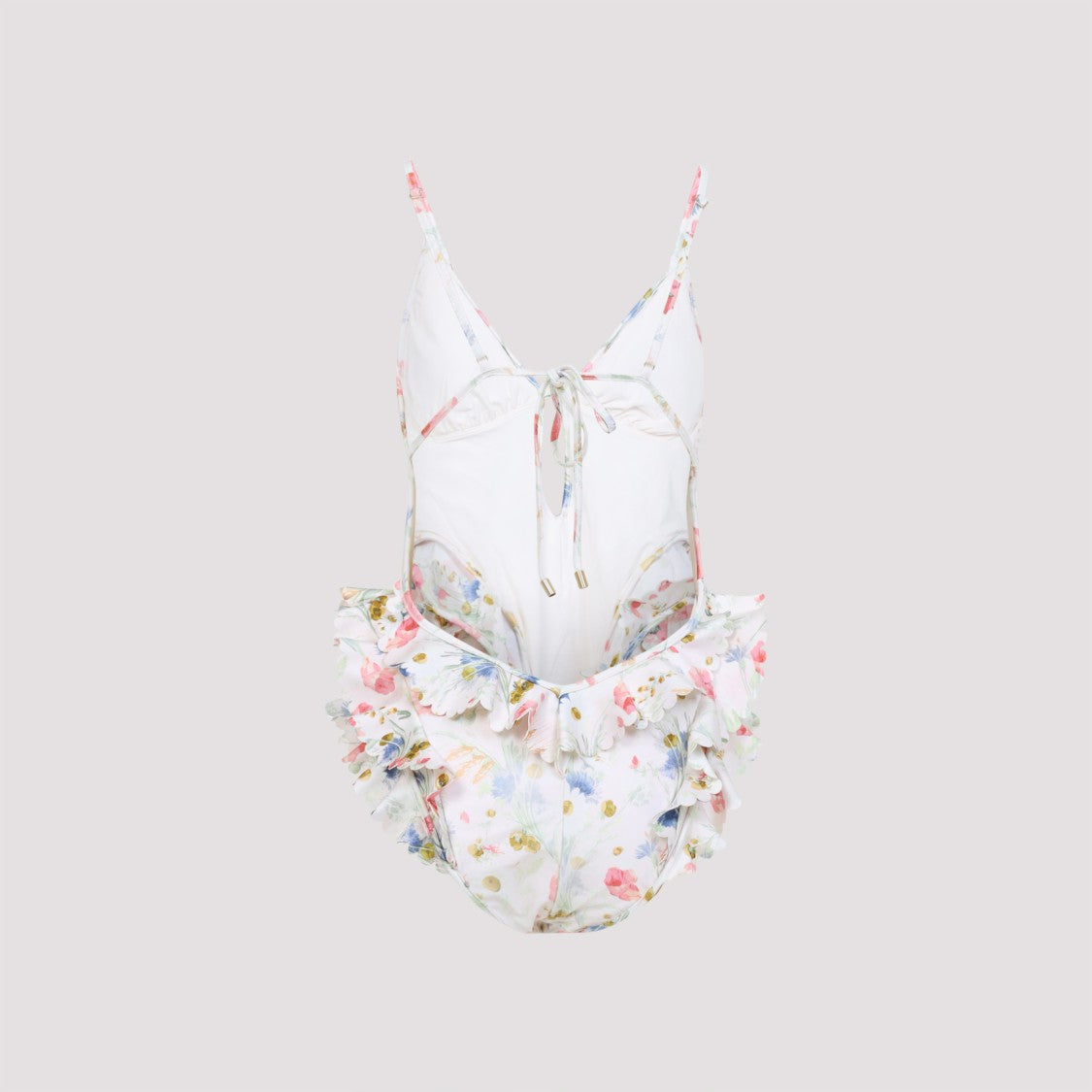 Zimmermann Multicolour Floral Swimsuit With Ruffled Edges And Adjustable Ties