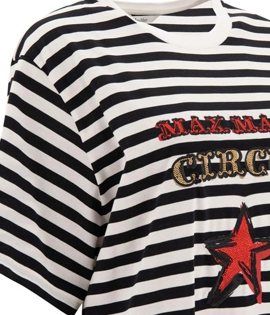 Max Mara Horizontal Striped Short-Sleeved T-Shirt With Embroidered Graphics