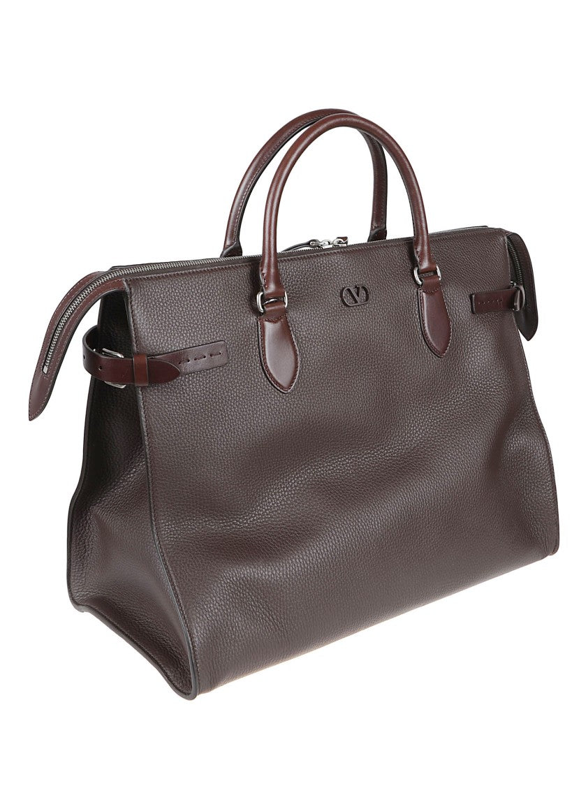 Valentino Garavani Rectangular Brown Leather Bag With Pebbled Texture