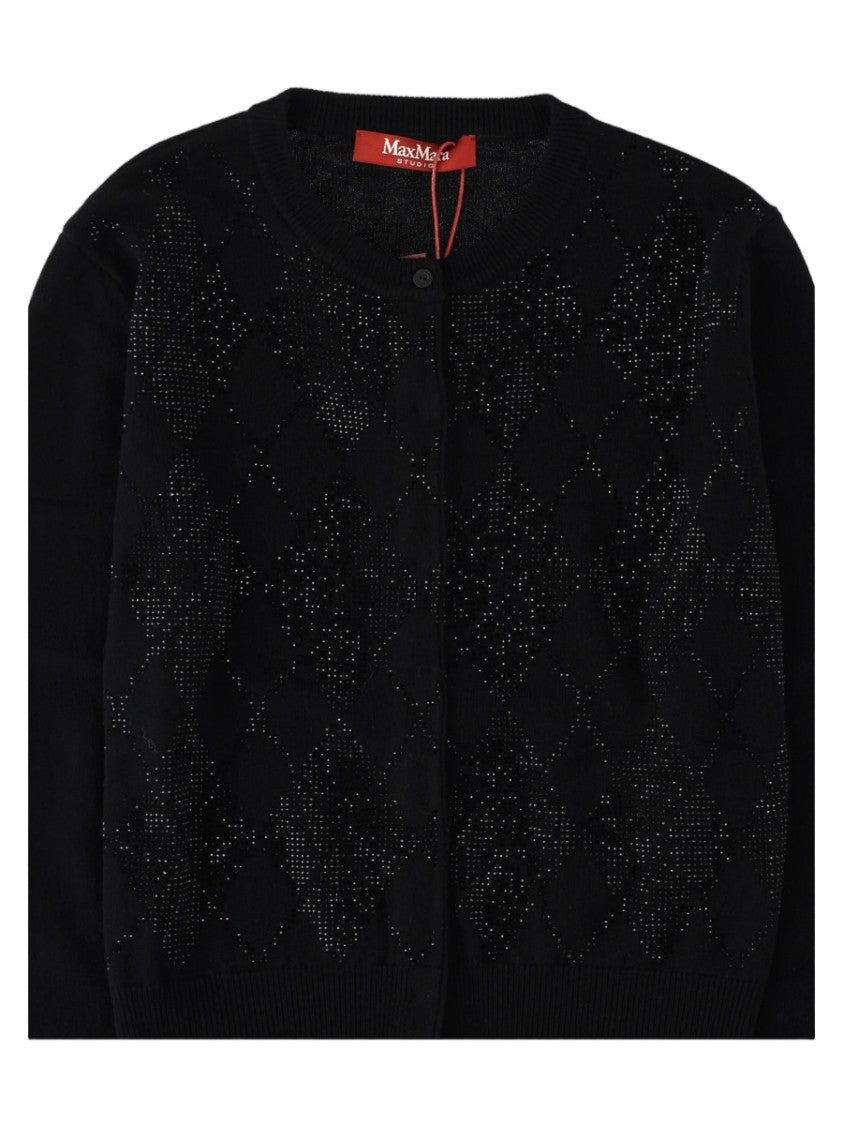 Max Mara Black Floral Embellished Cropped Wool-Blend Sweater