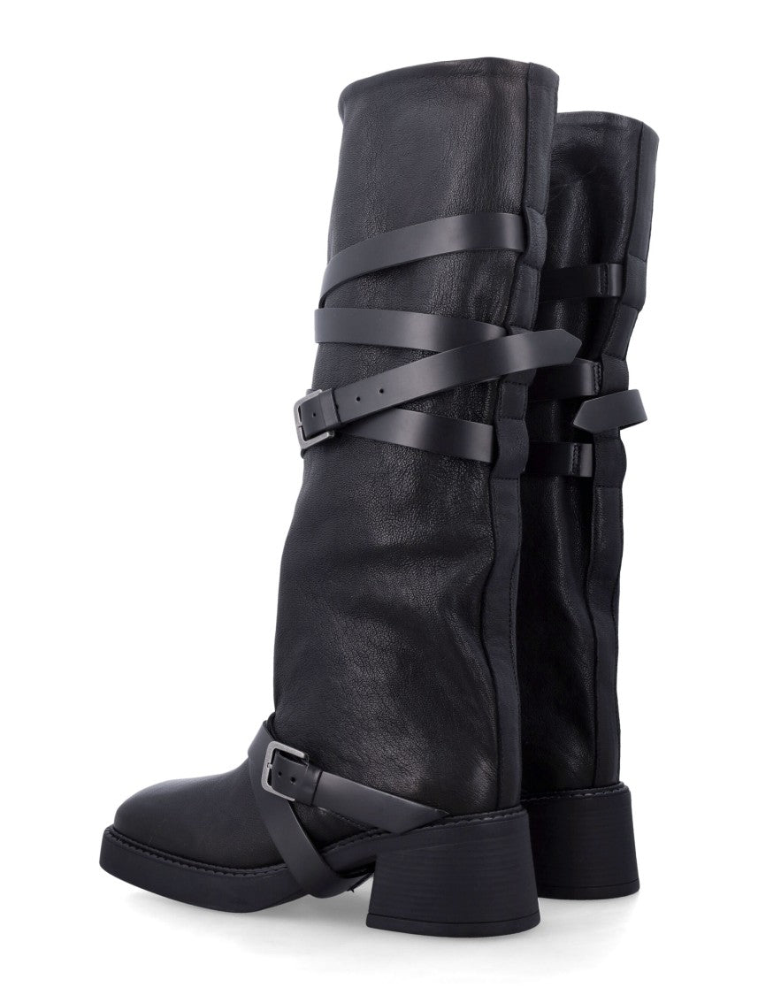 Miista Katarzyna Adjustable-Strap Leather Mid-Calf Boots