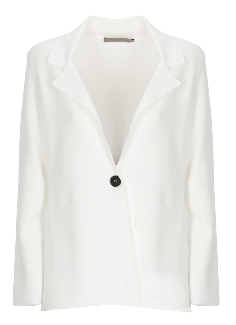 D. Exterior White Viscose Single Breasted Blazer
