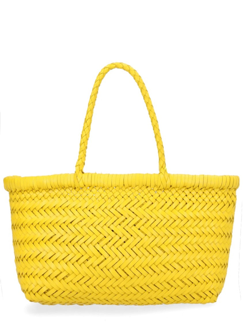 Dragon Diffusion Yellow Flat Gora Woven Leather Tote Bag