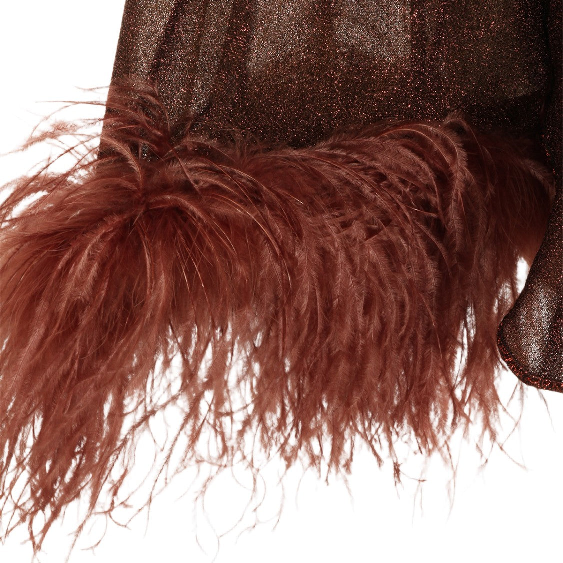 Oséree Shimmering Brown Top With Feathered Cuffs