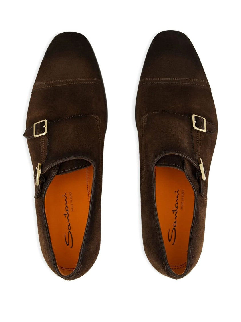 Santoni Suede Double-Buckle Loafers