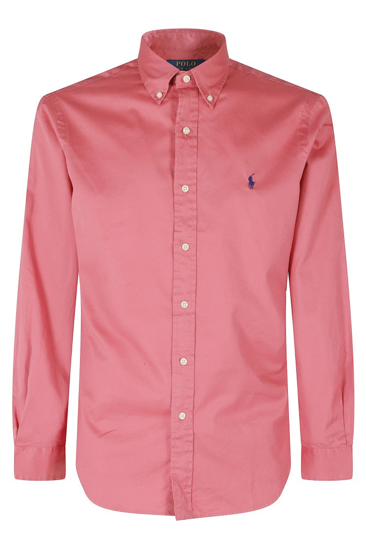 Polo Ralph Lauren Raspberry Embroidered Logo Button-Down Cotton Slim Shirt