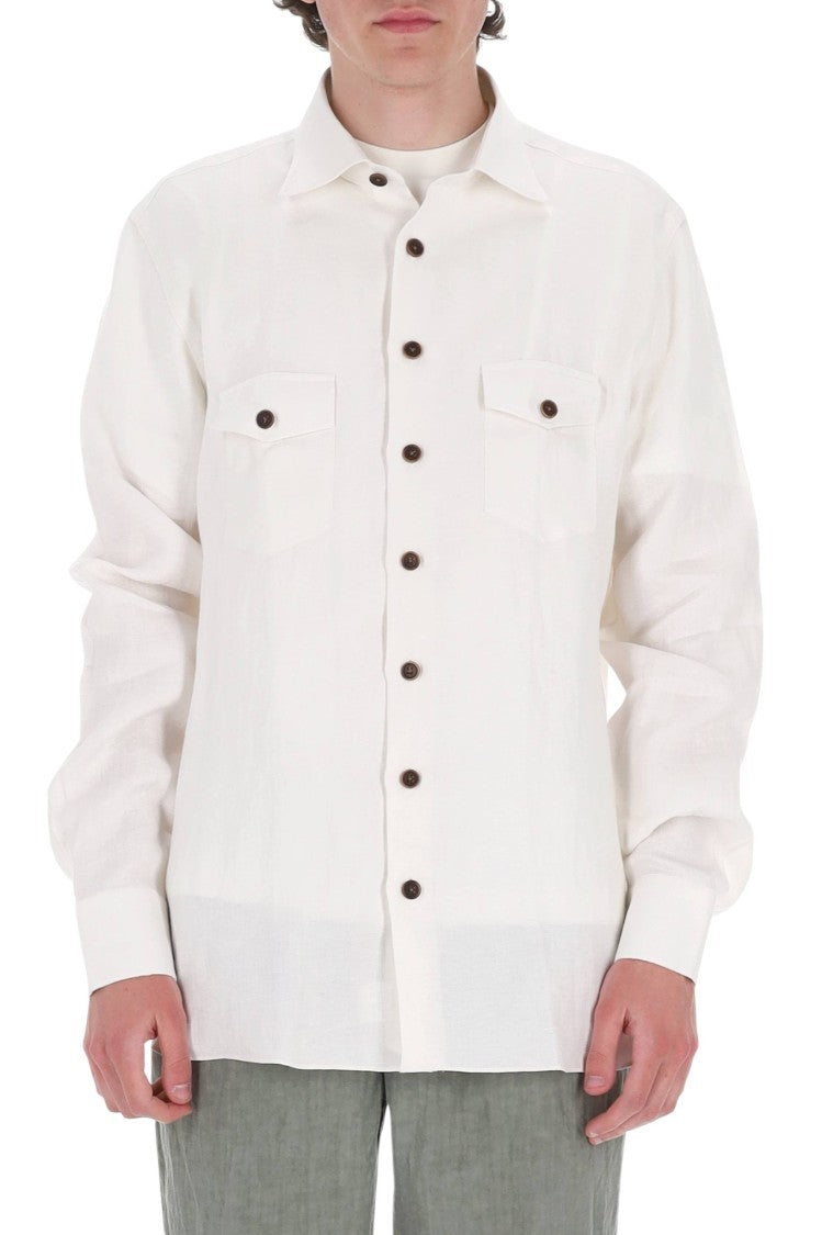 Borriello White Nigel Pure Linen Overshirt Jacket