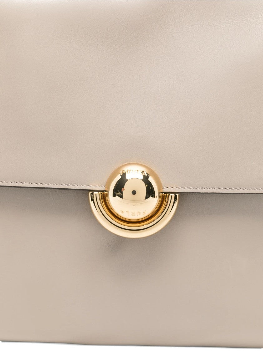 Furla Domus M Structured Neutral Leather Shoulder Bag