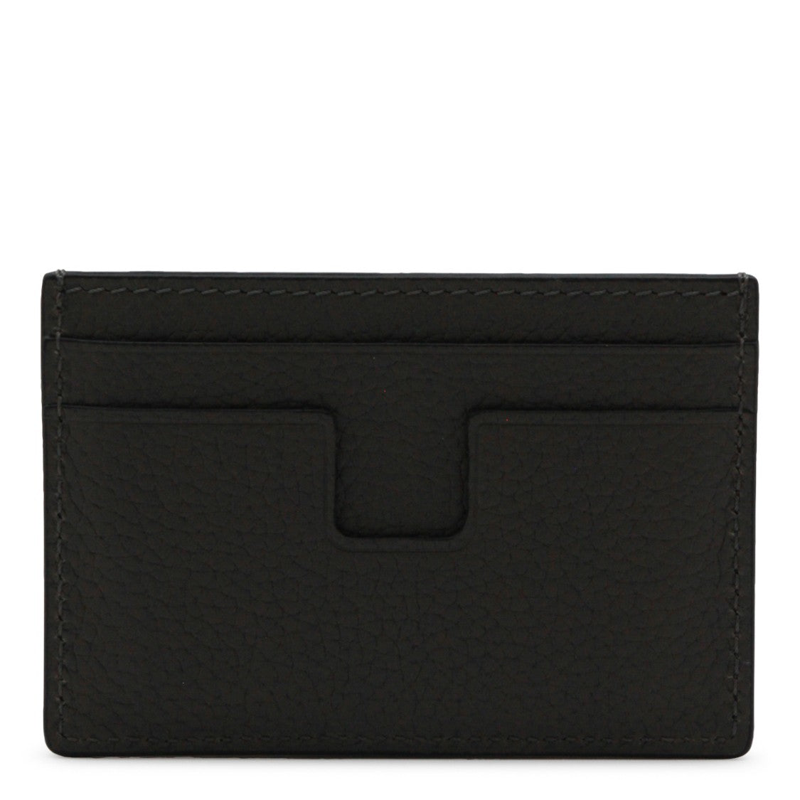 Tom Ford Textured Dark Grey Leather Card Holder With Embossed Logo
