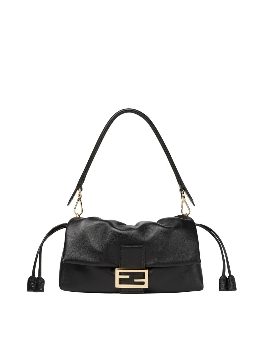 Fendi Black Nappa Leather Baguette Soft Shoulder Bag