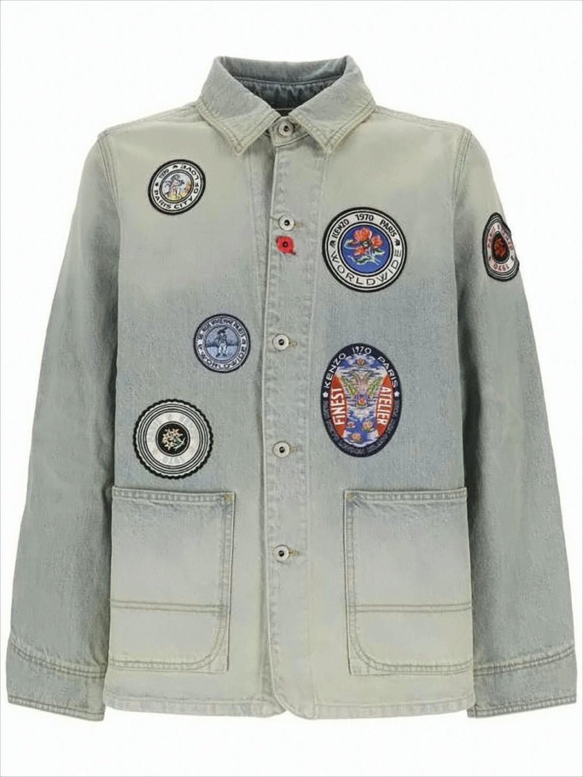 Kenzo Faded Denim Jacket With Colorful Embroidery