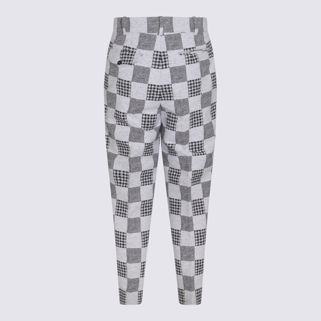 Kenzo Tapered Grey Trousers With Checkered Pattern And Pleated Front
